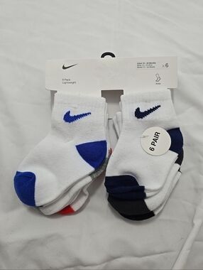 NWT Nike 6 Pack Lightweight Ankle Socks Infant 12 - 24 Months Unisex White Multi